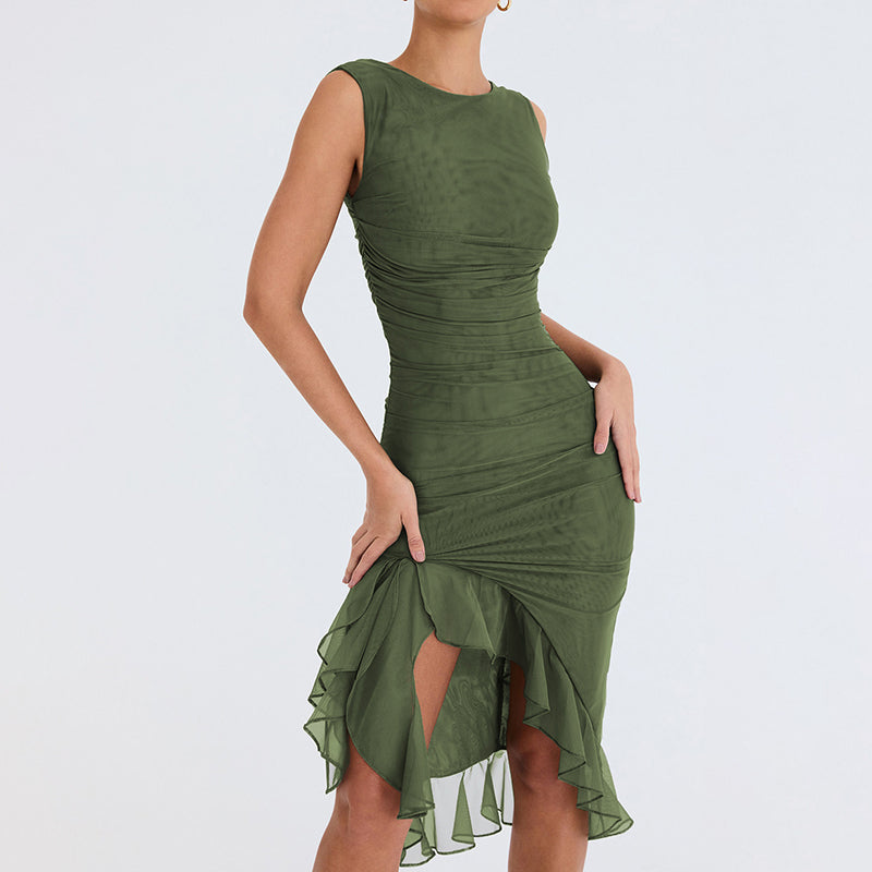VINT – Split Midi Dress With Ruffles