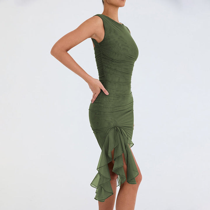 VINT – Split Midi Dress With Ruffles