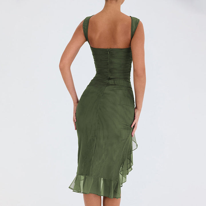 VINT – Split Midi Dress With Ruffles