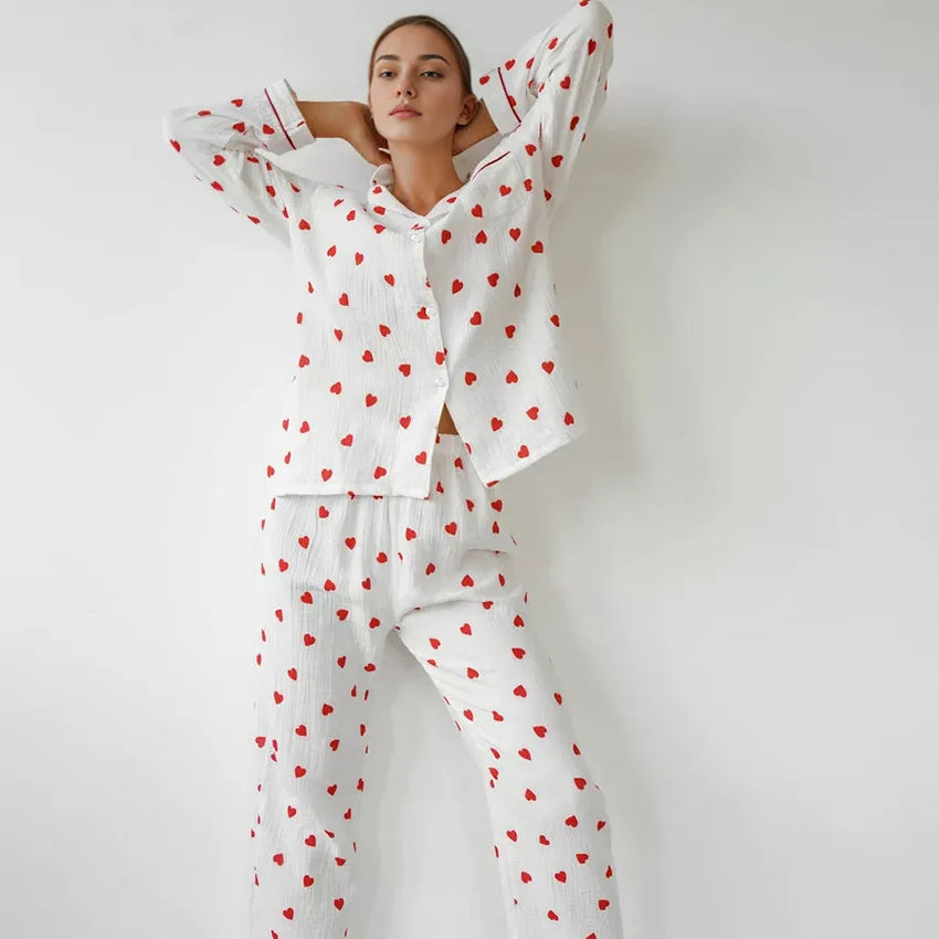 DANIO - Pink Heart Print Button Pajama Set