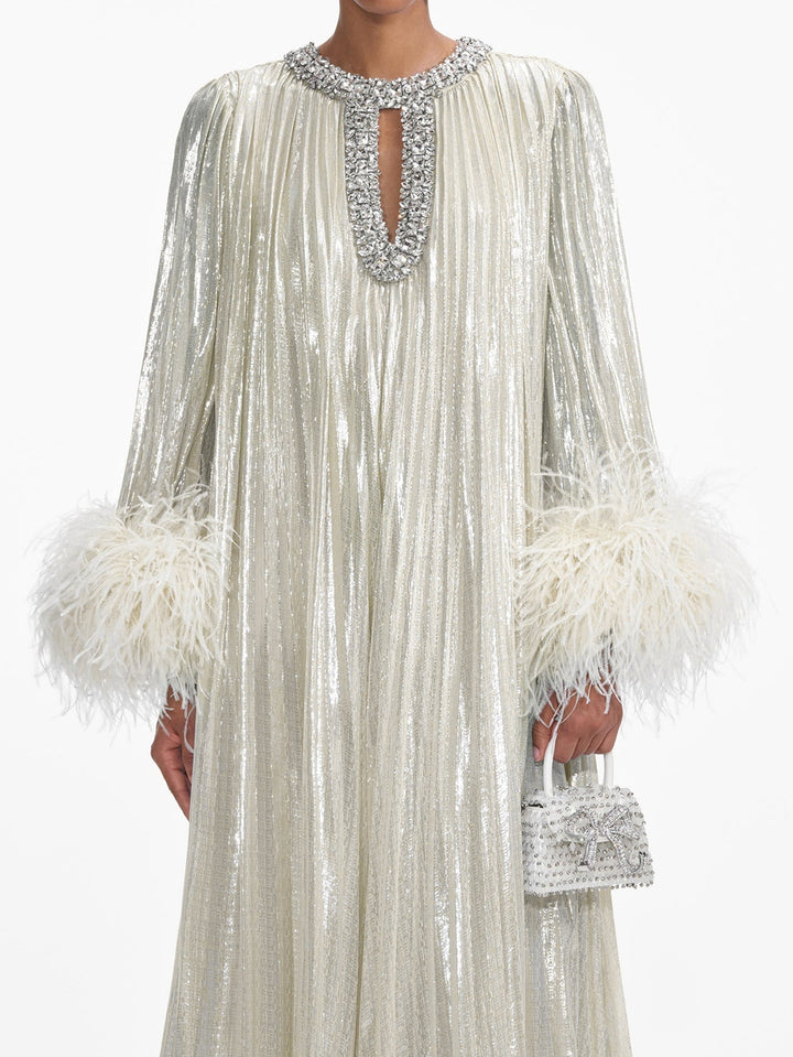 OPRAH – Sparkling Feather Cuff Evening Gown
