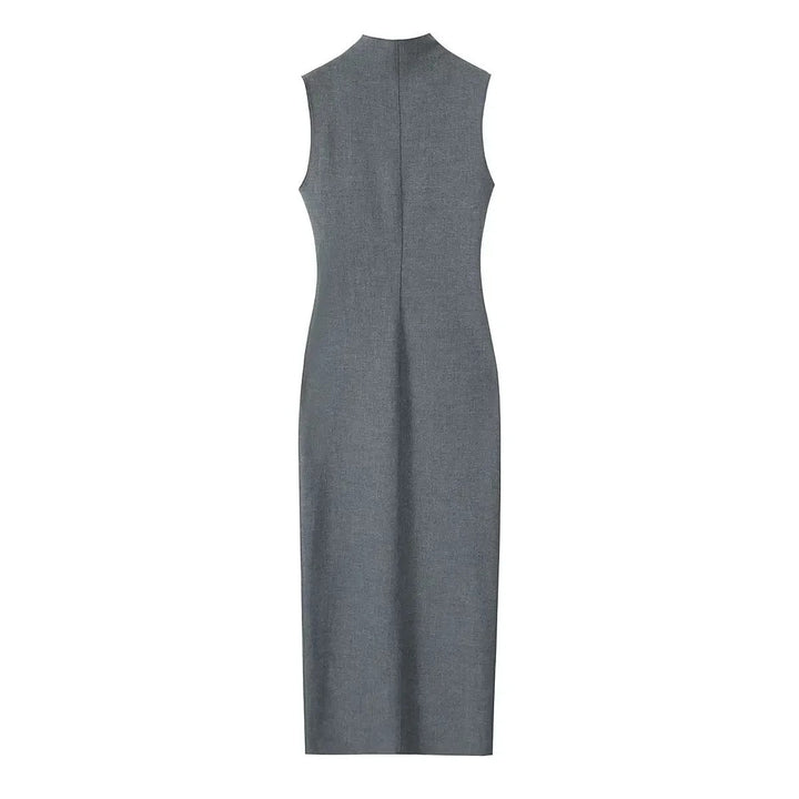 SINDRA – Elegant Charcoal Sleeveless Sheath Dress