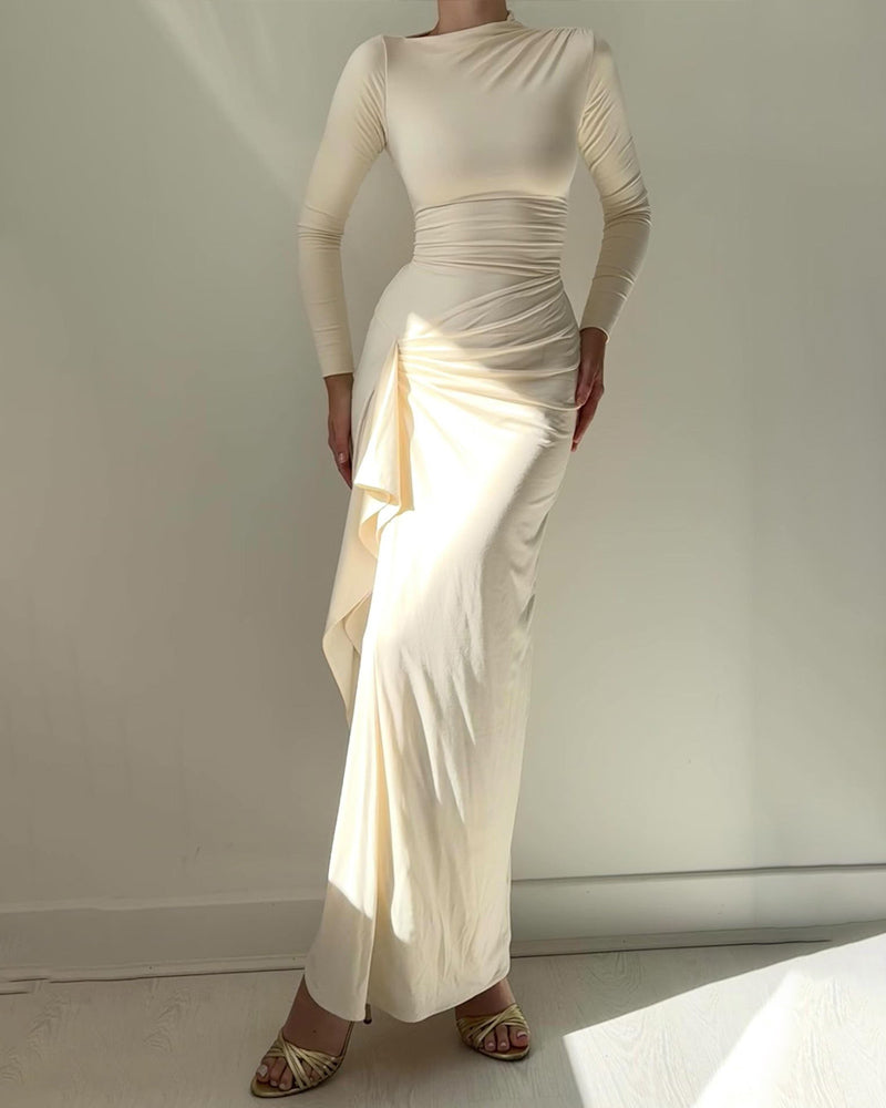 YUA – Ruched Long Sleeve Evening Gown