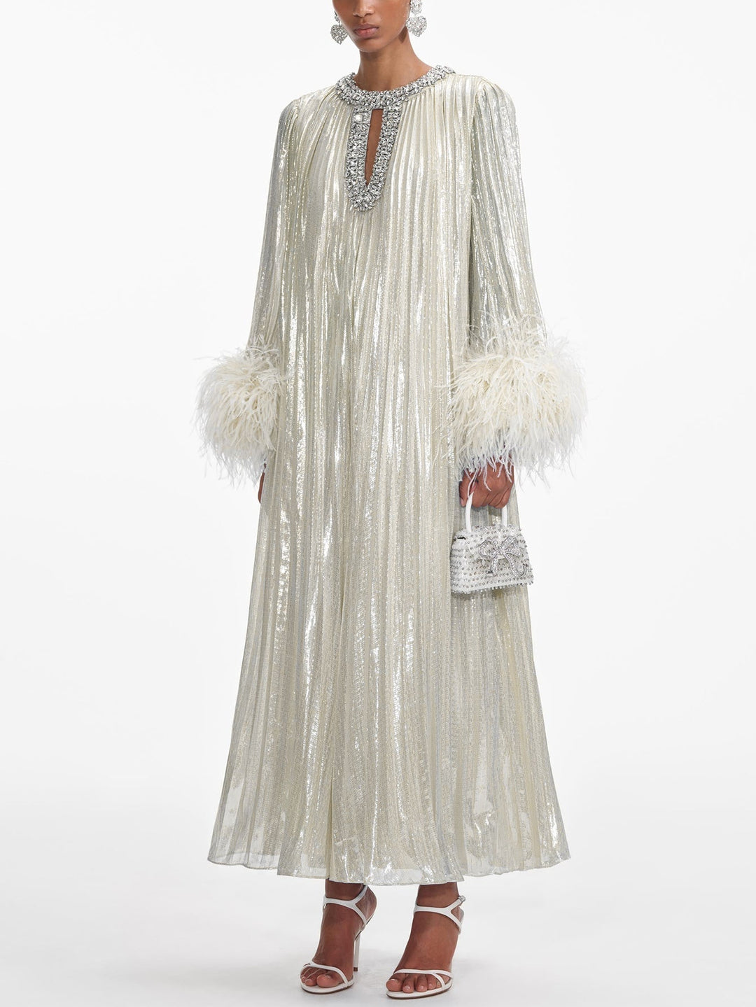 OPRAH – Sparkling Feather Cuff Evening Gown