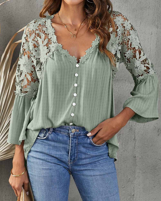 SIEMNA – Women's Lace Blouse with Sheer Floral Detail