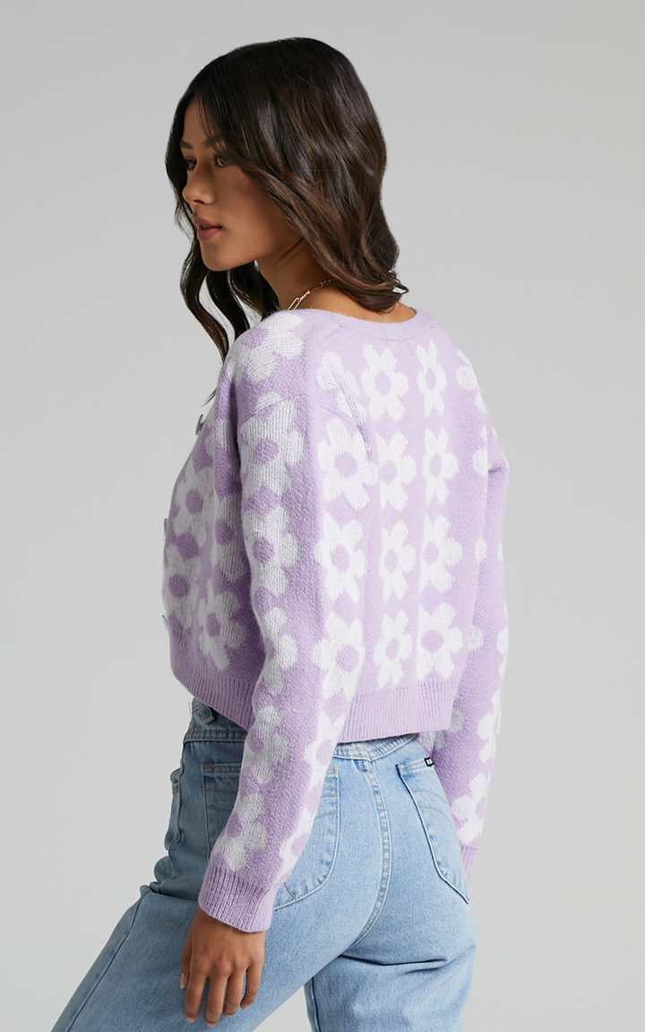 LOU - Women's Floral Cropped Knit Cardigan