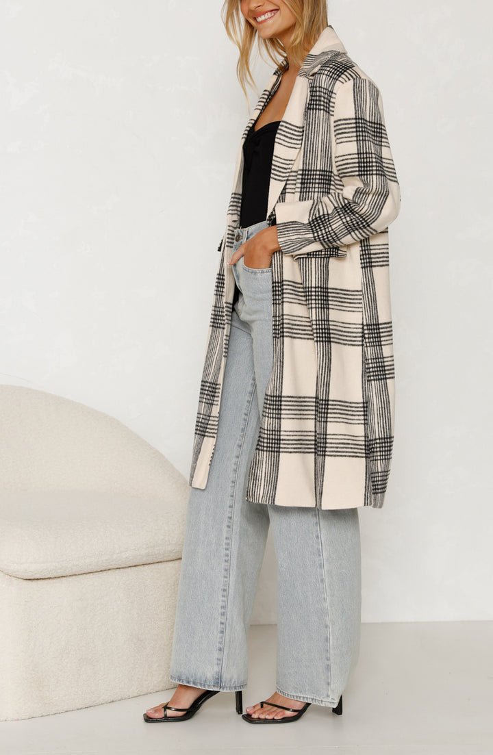 RAINE – Checked Longline Coat with Pockets