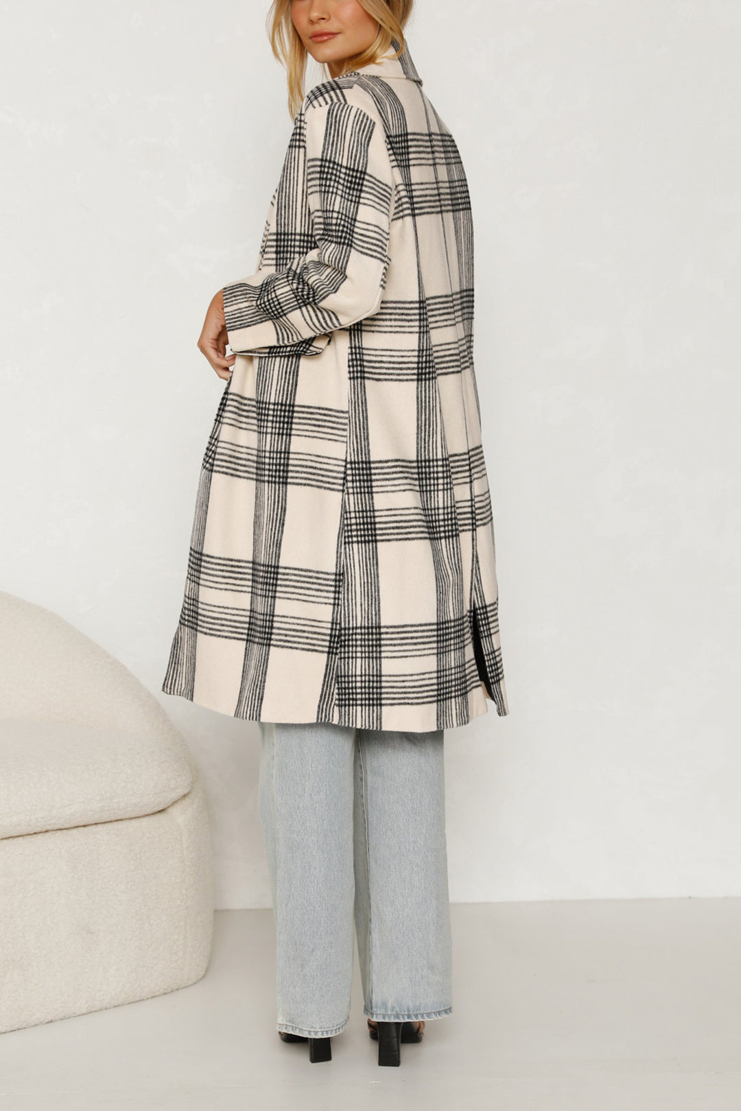RAINE – Checked Longline Coat with Pockets