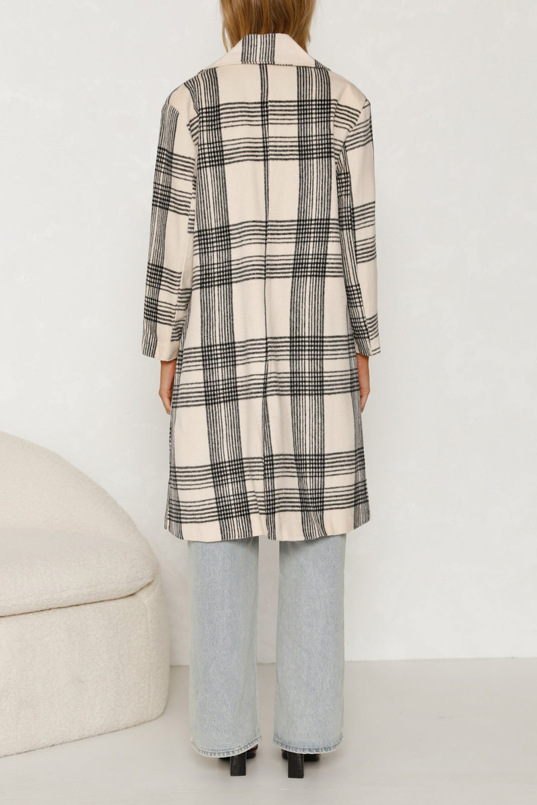 RAINE – Checked Longline Coat with Pockets