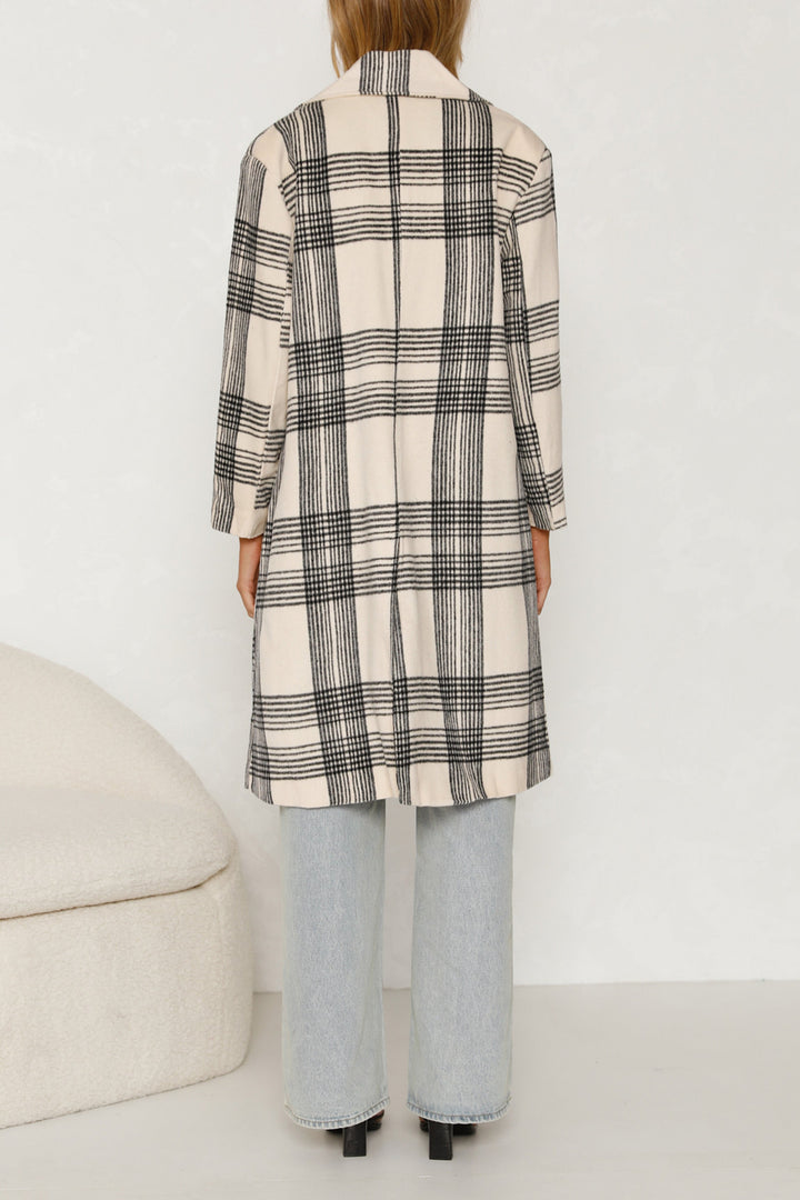 RAINE – Checked Longline Coat with Pockets