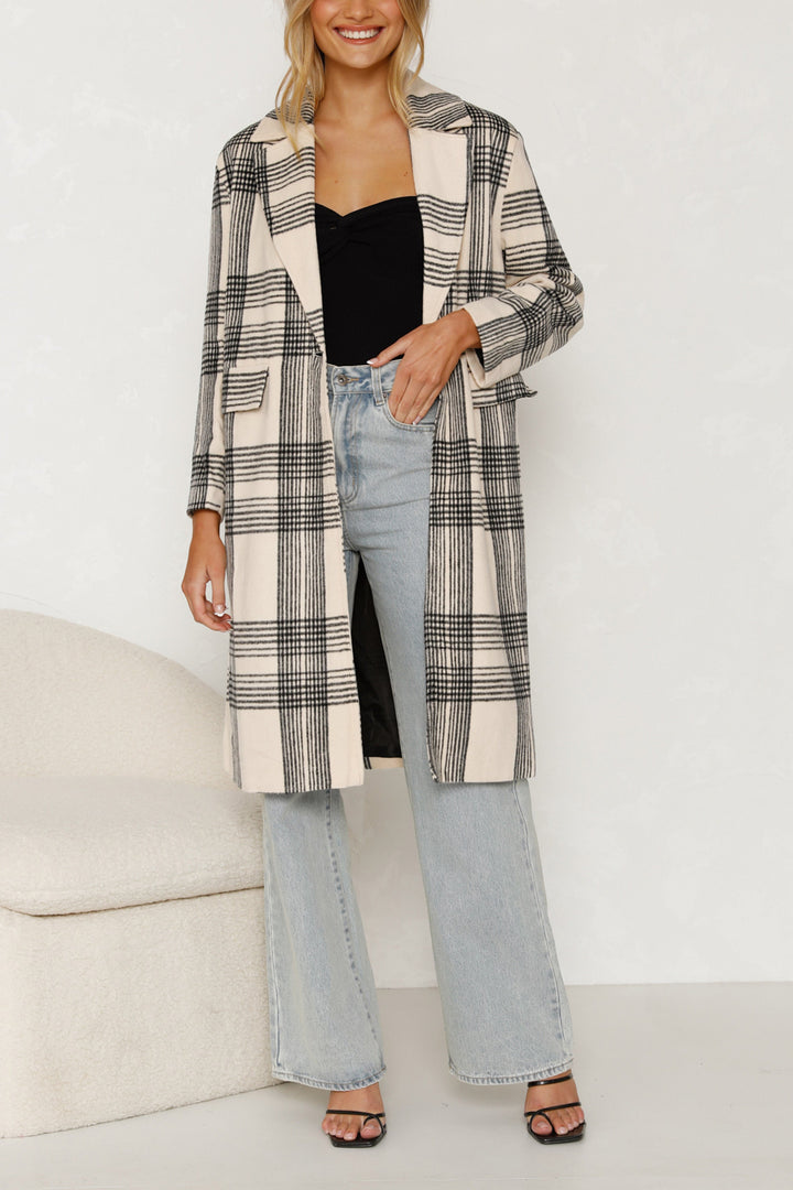RAINE – Checked Longline Coat with Pockets