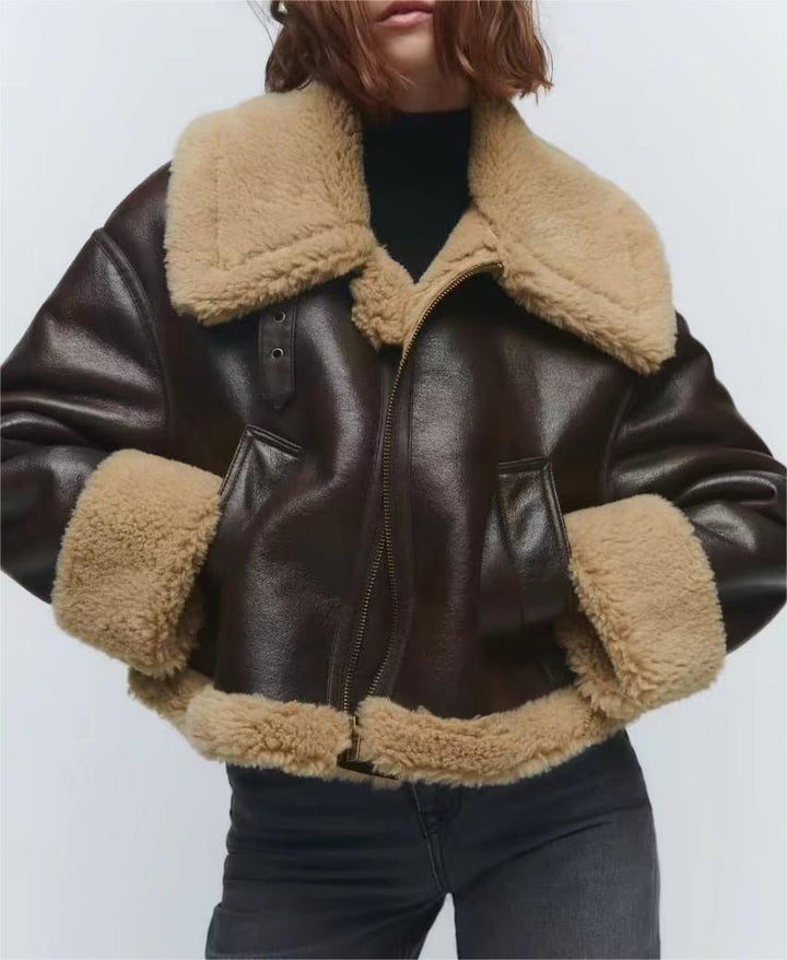 HEIANI -  Women's Vegan Leather Shearling Jacket