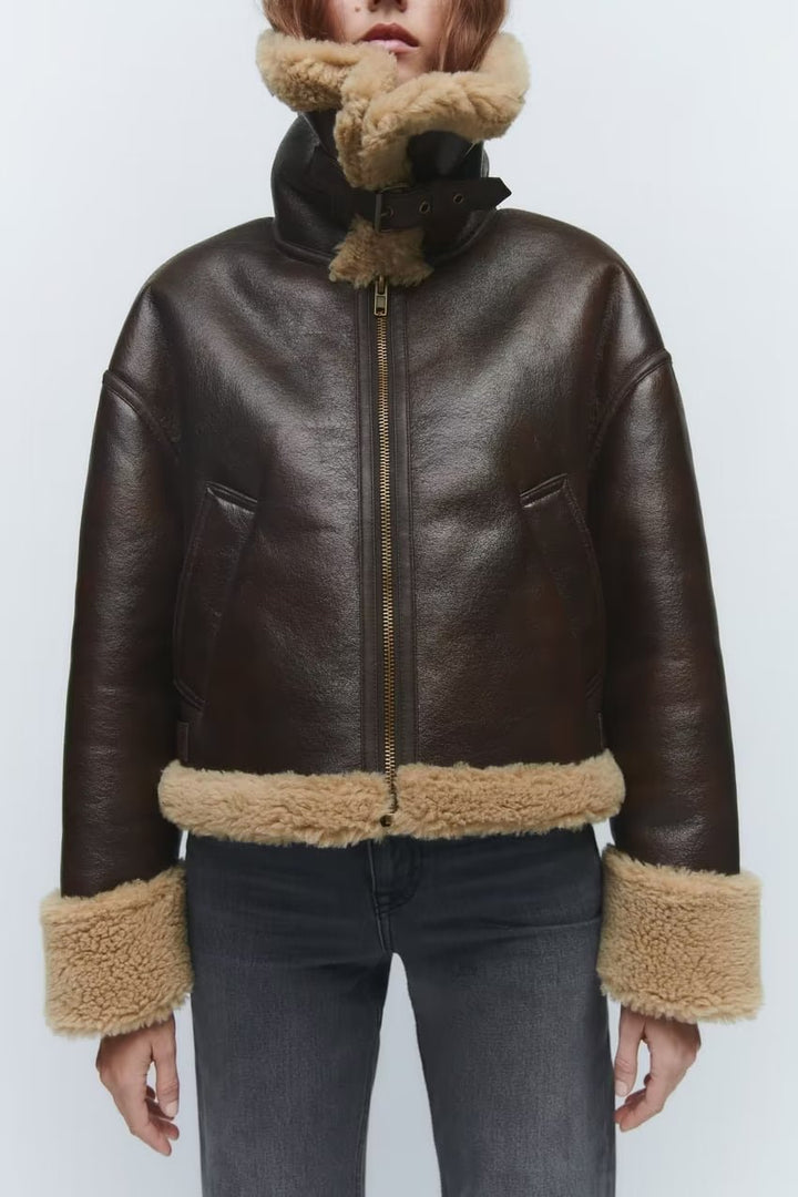 HEIANI -  Women's Vegan Leather Shearling Jacket