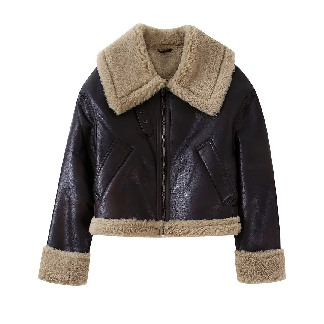 HEIANI -  Women's Vegan Leather Shearling Jacket