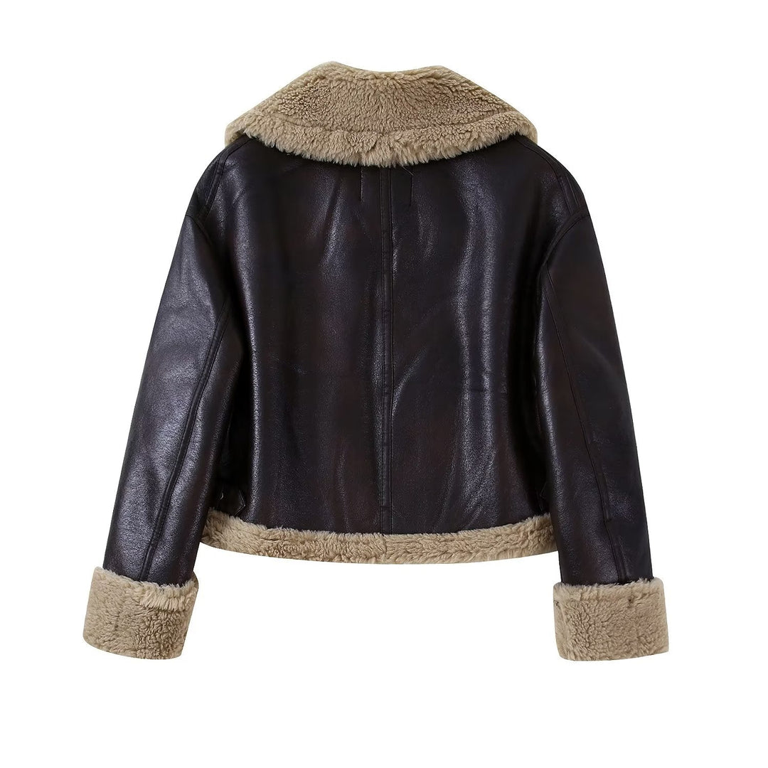 HEIANI -  Women's Vegan Leather Shearling Jacket