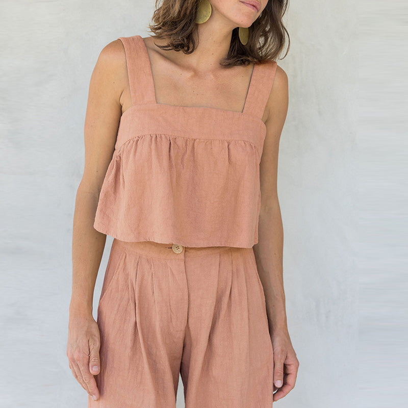 ADINA – Women’s Sleeveless Linen Two-Piece Set