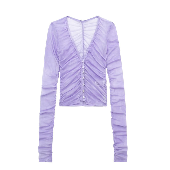 MEKENZIE - Ruched Button-Up Long Sleeve Top