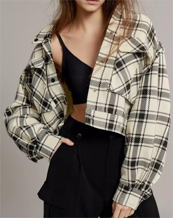 DINA – Cropped Checkered Jacket with Button Front
