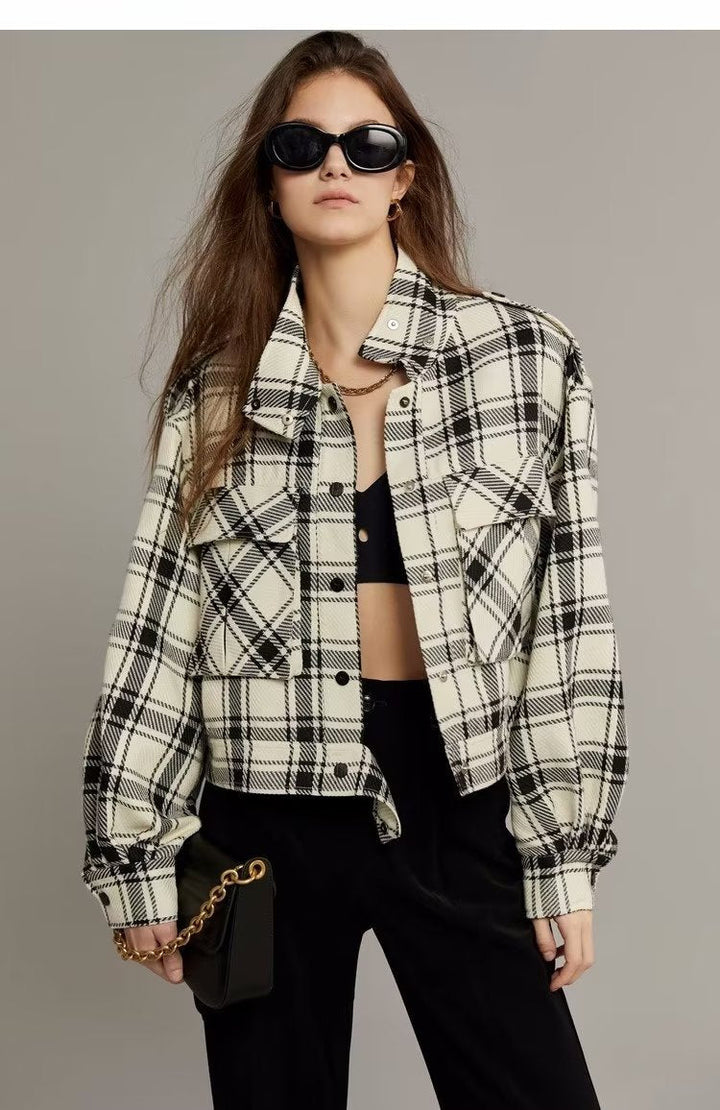 DINA – Cropped Checkered Jacket with Button Front
