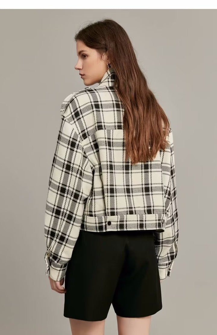DINA – Cropped Checkered Jacket with Button Front