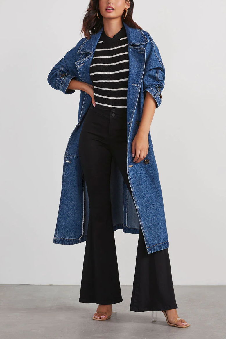 DAILY - Double-Breasted Denim Trench Coat