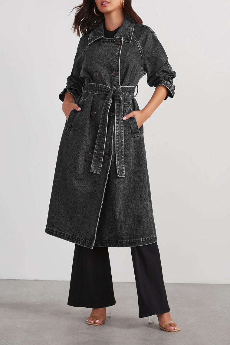 DAILY - Double-Breasted Denim Trench Coat
