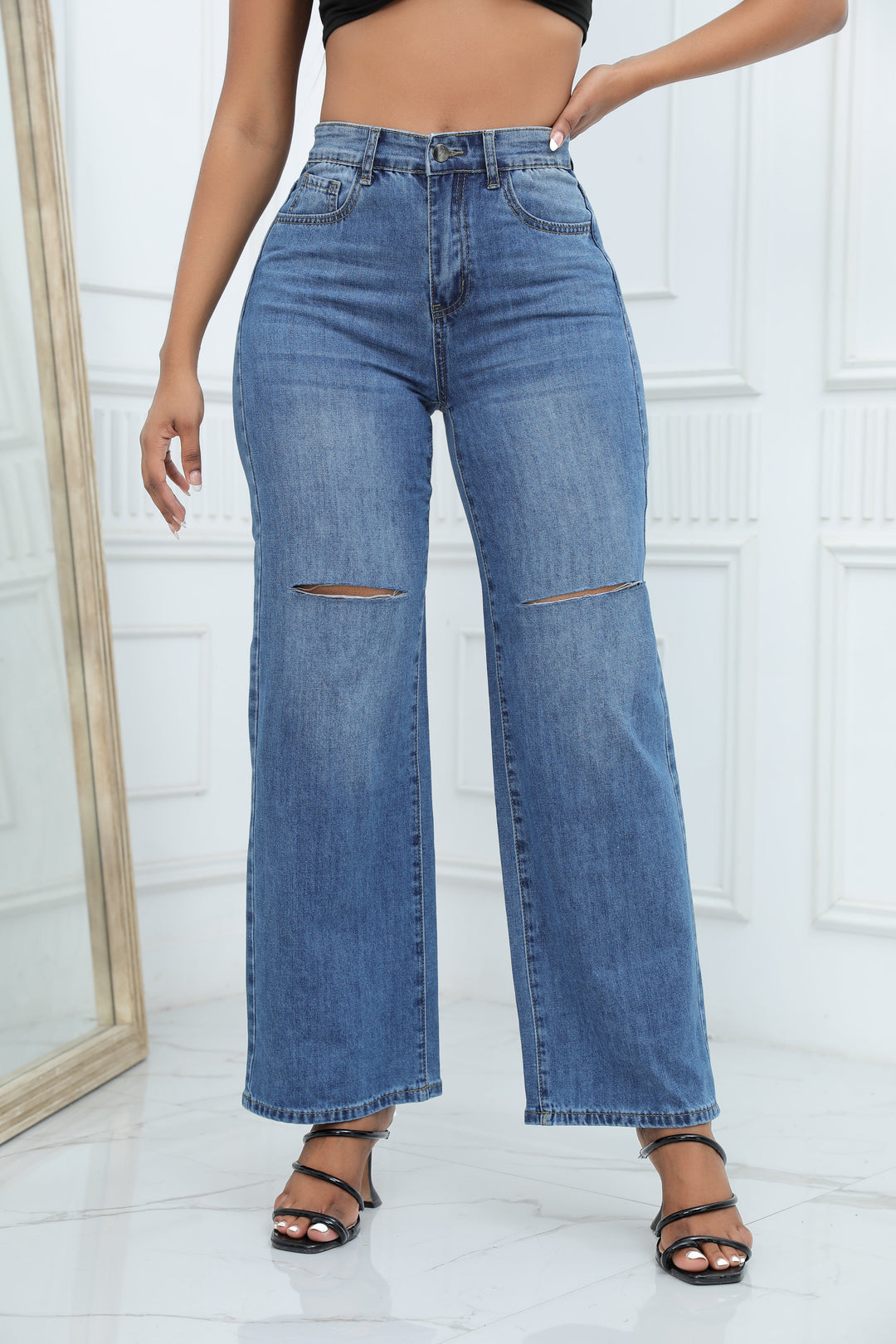 ZARAH - High-Waisted Wide-Leg Jeans with Slit Detail
