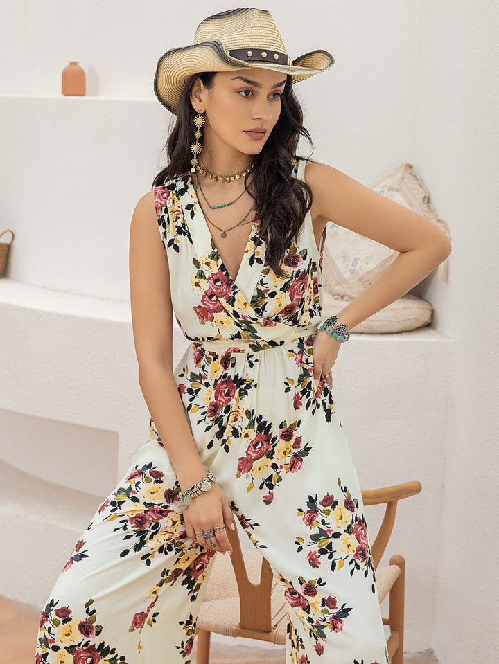 LIDY - Floral Sleeveless Belted Wide-Leg Jumpsuit