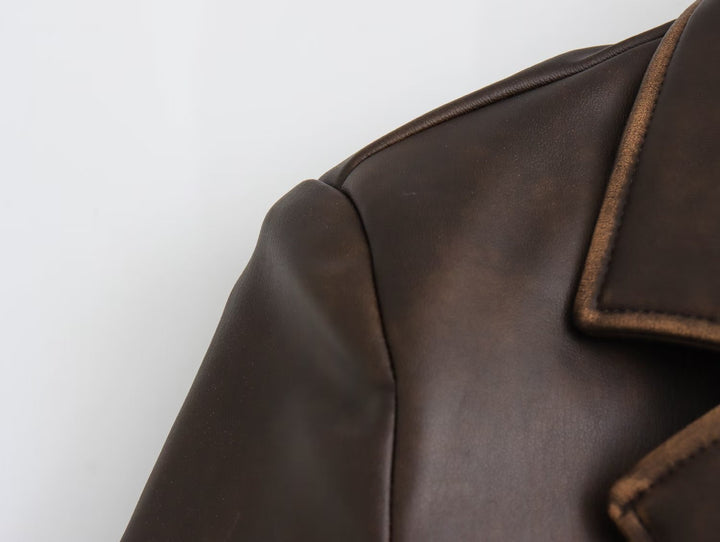 TRENCH - Women's Long Brown Vegan Leather Coat