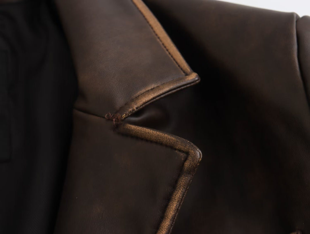 TRENCH - Women's Long Brown Vegan Leather Coat