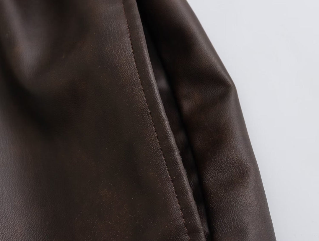 TRENCH - Women's Long Brown Vegan Leather Coat