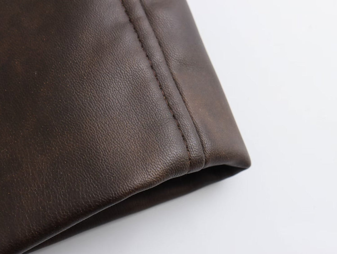 TRENCH - Women's Long Brown Vegan Leather Coat