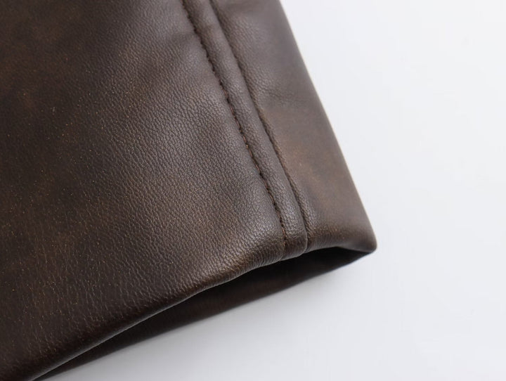 TRENCH - Women's Long Brown Vegan Leather Coat