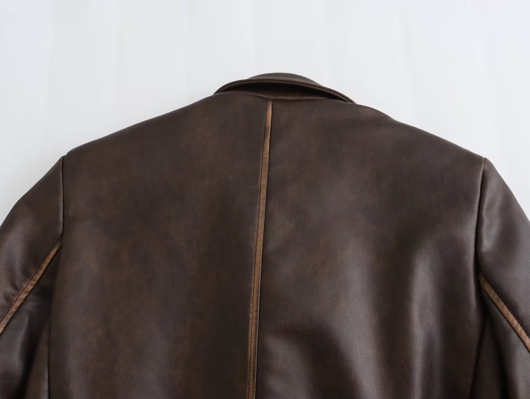 TRENCH - Women's Long Brown Vegan Leather Coat