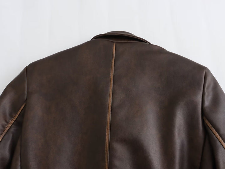 TRENCH - Women's Long Brown Vegan Leather Coat