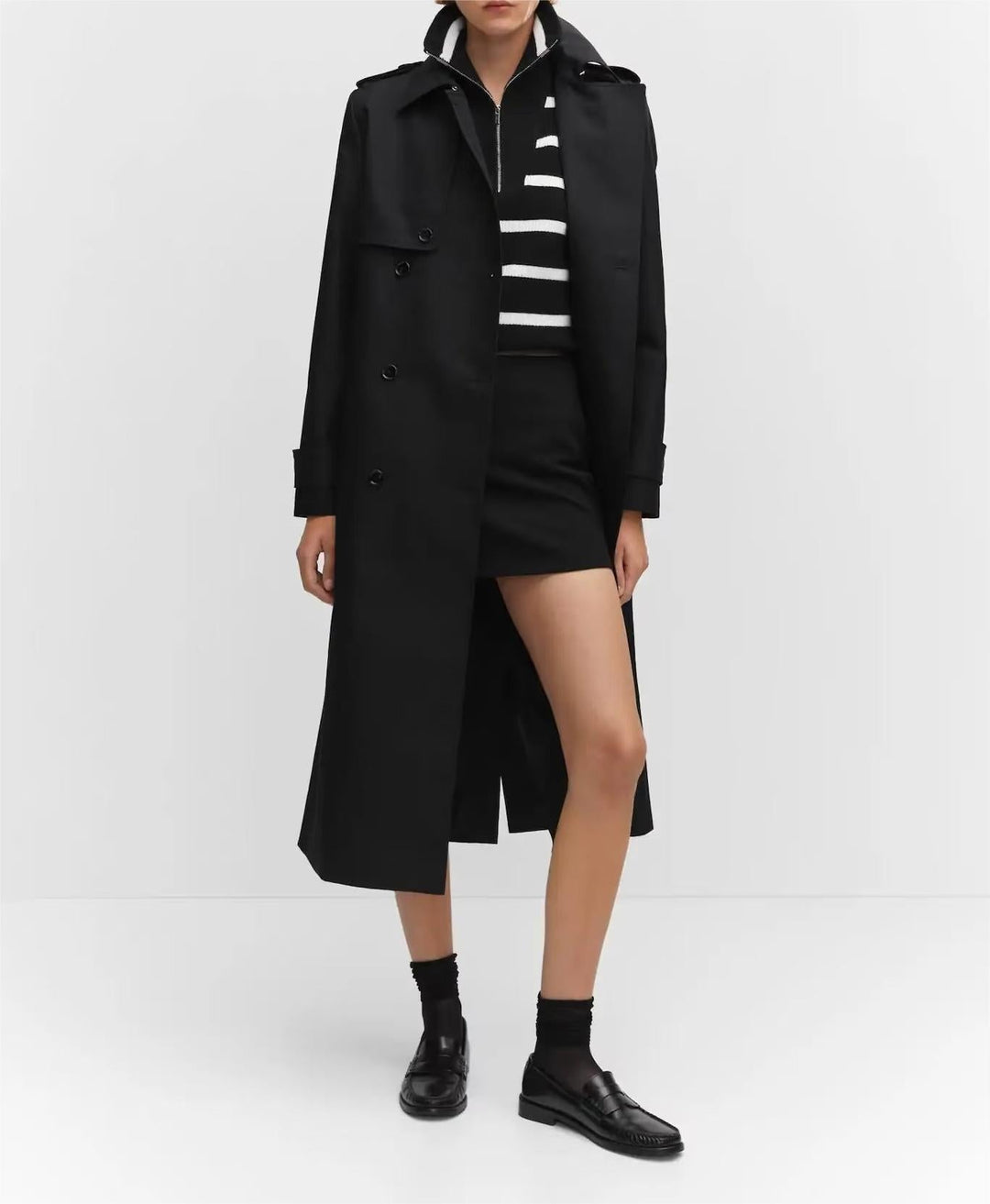 YAIZA - Women's Black Double-Breasted Trench Coat