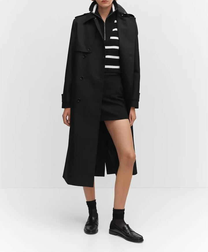 YAIZA - Women's Black Double-Breasted Trench Coat