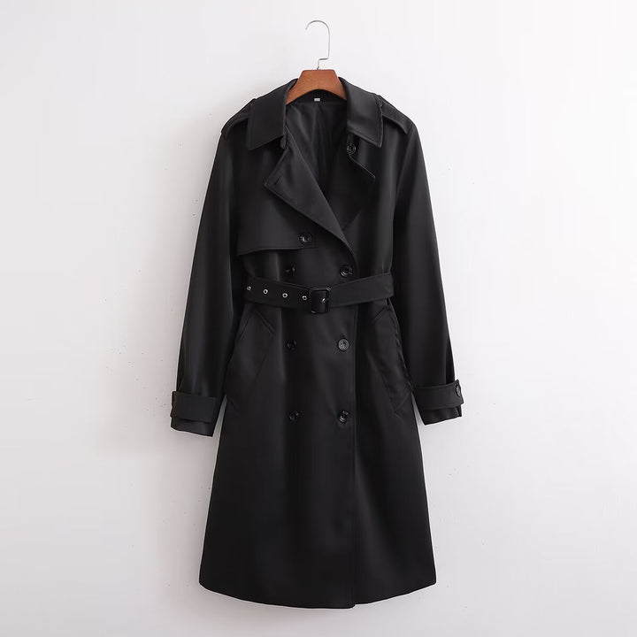 YAIZA - Women's Black Double-Breasted Trench Coat