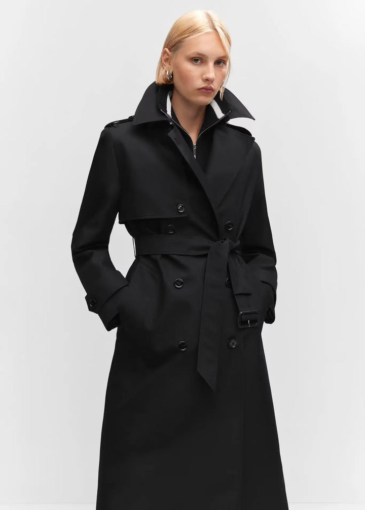 YAIZA - Women's Black Double-Breasted Trench Coat