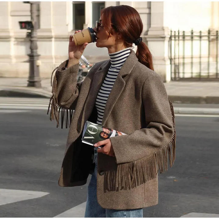 ALOCE – Fringe Accent Wool Blend Blazer