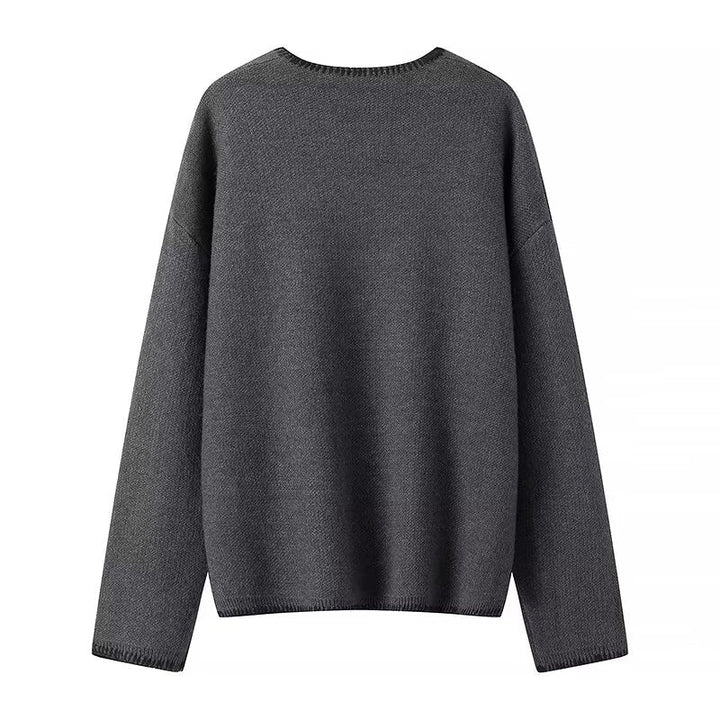 SOLID - Charcoal Wool-Blend V-Neck Pullover