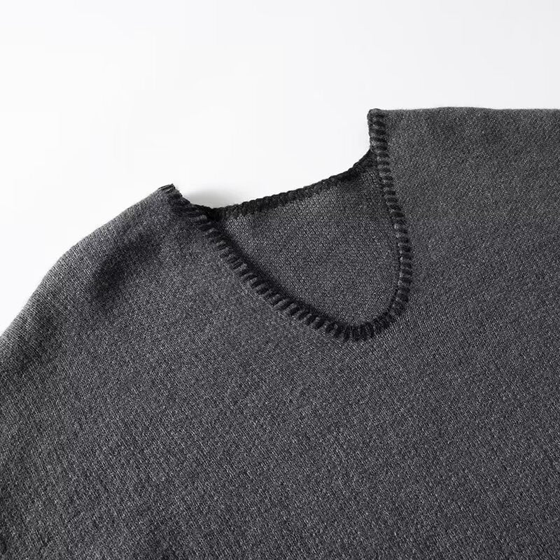 SOLID - Charcoal Wool-Blend V-Neck Pullover