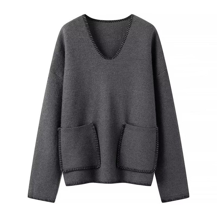 SOLID - Charcoal Wool-Blend V-Neck Pullover