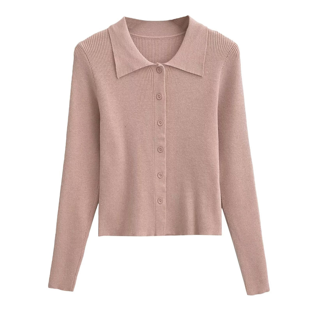 GAIDAA - Women's Collared Ribbed Button-Up Cardigan