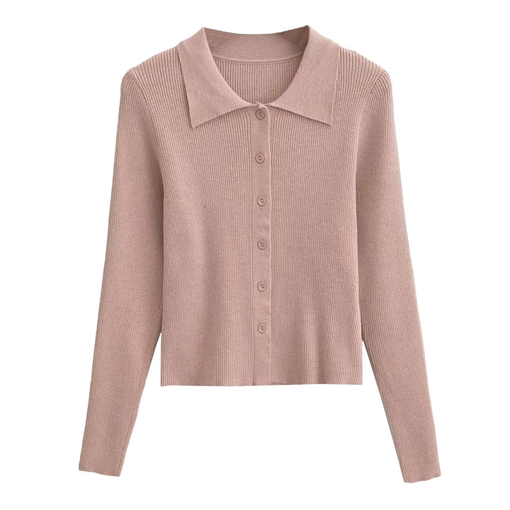 GAIDAA - Women's Collared Ribbed Button-Up Cardigan