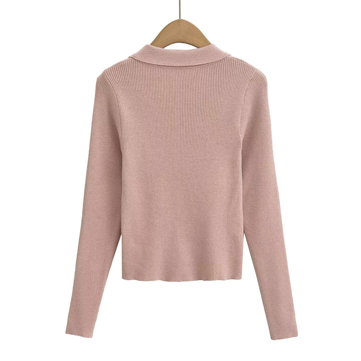 GAIDAA - Women's Collared Ribbed Button-Up Cardigan
