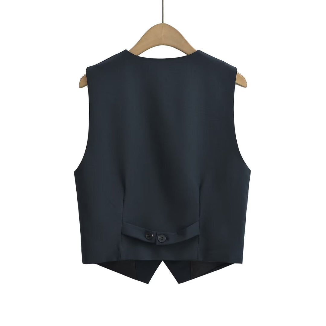 SIAN - Women’s Tailored Black Button-Up Vest