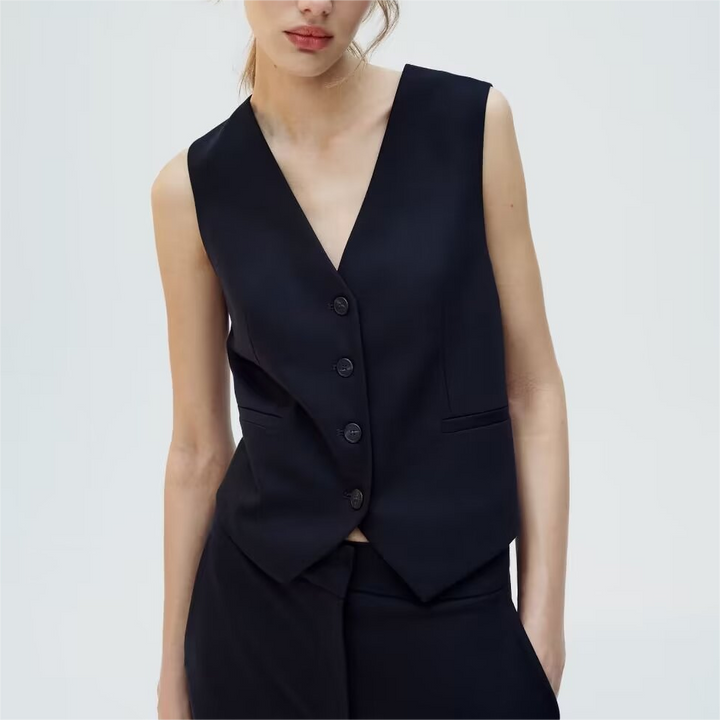 SIAN - Women’s Tailored Black Button-Up Vest