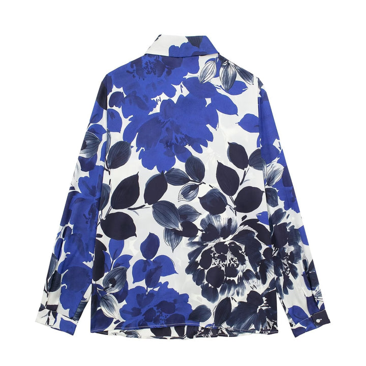 JIAN - Blue Floral Silk-Like Blouse