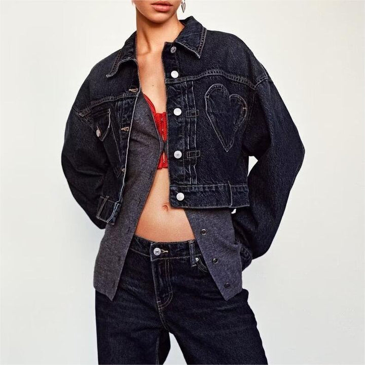 HOPE  -  Women's Denim Jacket with Heart Stitch Detail